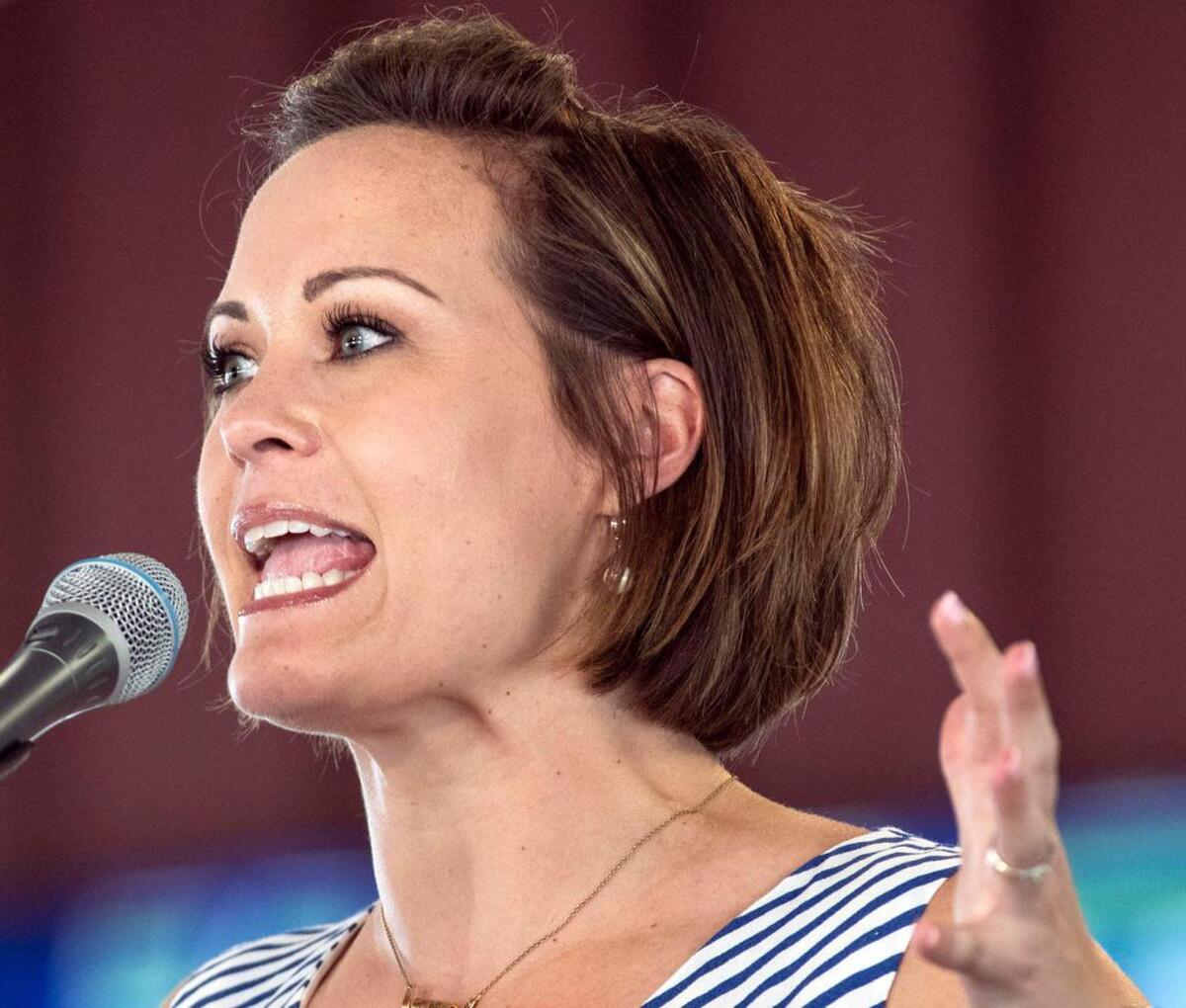 Democrat nominee for Kentucky Lt. Gov. Jacqueline Coleman gives her political speech Saturday, August 3, 2019, during the St. Jerome Parish Picnic in Fancy Farm. Ky.