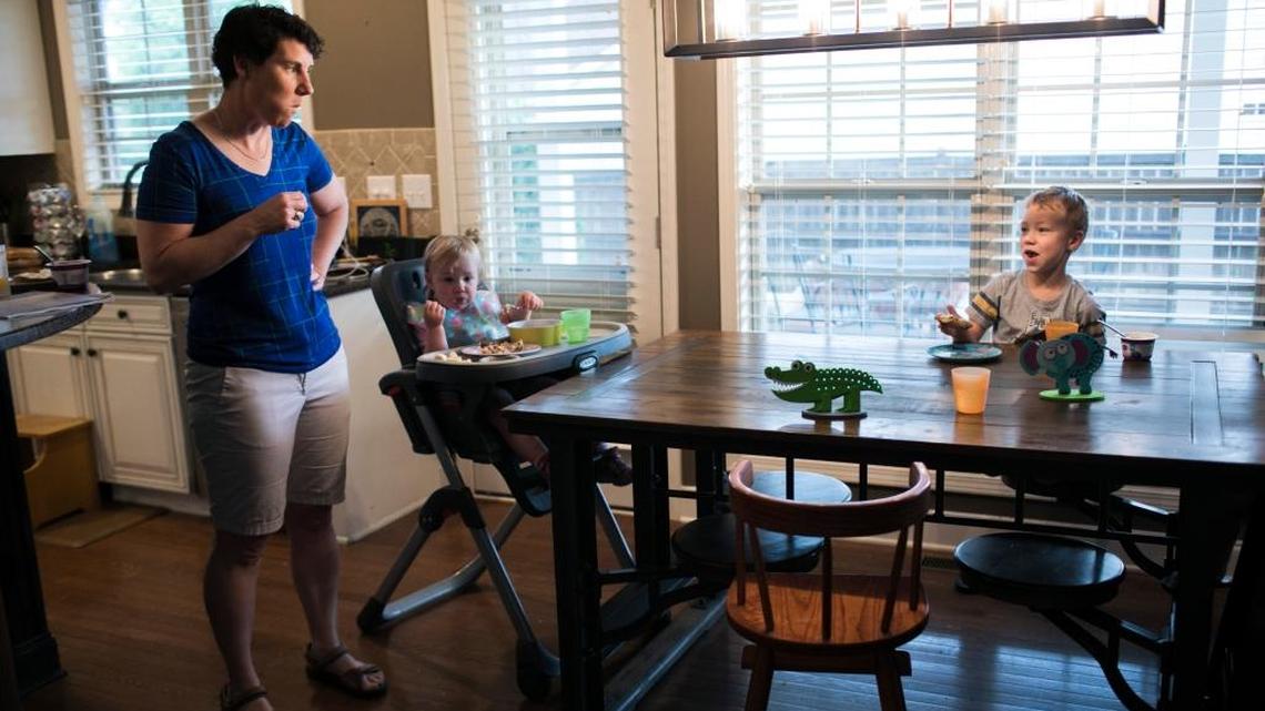 Amy McGrath had breakfast with her kids at home on the morning of the primary in Georgetown.