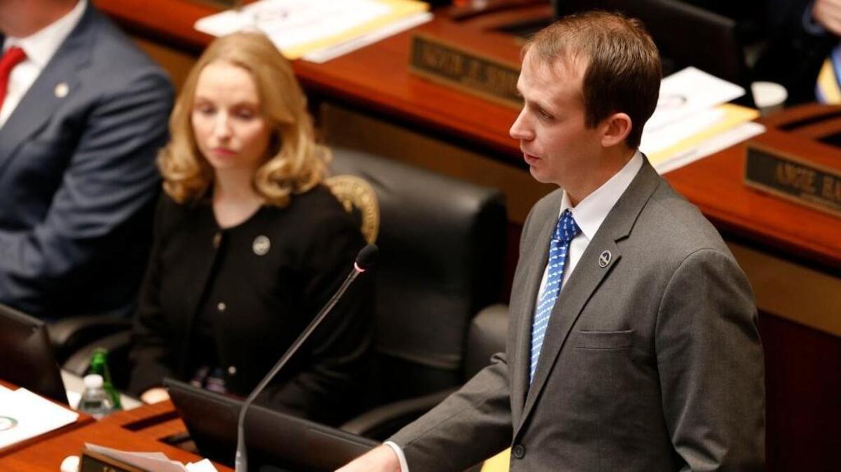 Majority Floor Leader Jonathan Shell, R-Lancaster, spoke in the House of Representatives Chambers on the opening day of the General Assembly in the State Capitol in Frankfort, Ky., Tuesday, January 2, 2018. The 2018 General Assembly convened at noon.