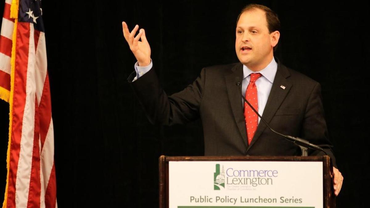 U.S. Rep. Andy Barr, R-Lexington addressed Commerce Lexington's public policy luncheon at the Hyatt Regency in Lexington, Ky, on April 12.