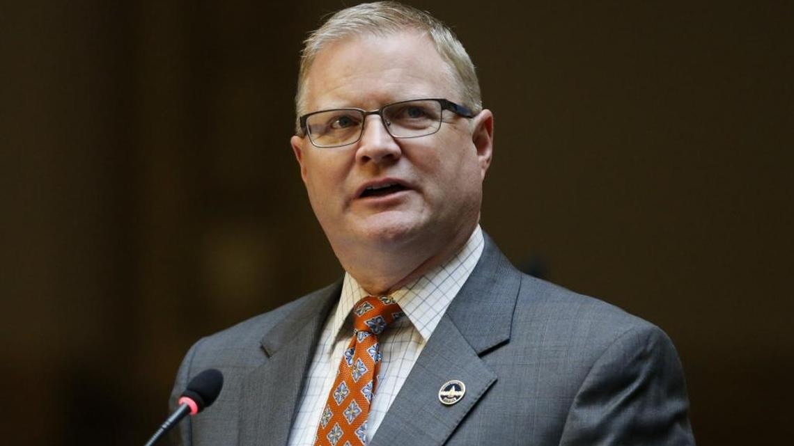 Senate Majority Floor Leader Damon Thayer, R-Georgetown, speaks on the Senate floor at the Kentucky State Capitol in Frankfort, Ky., on Thursday, January 11, 2018.