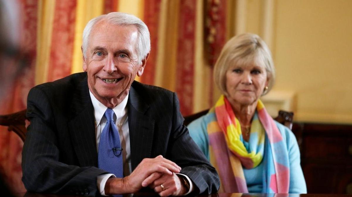 Gov. Steve Beshear and First Lady Jane Beshear answered questions during an exit interview at the Governor's Mansion in Frankfort, Ky., on Nov. 17, 2015. Beshear's second term ends in early December when Governor-elect Matt Bevin is sworn in.