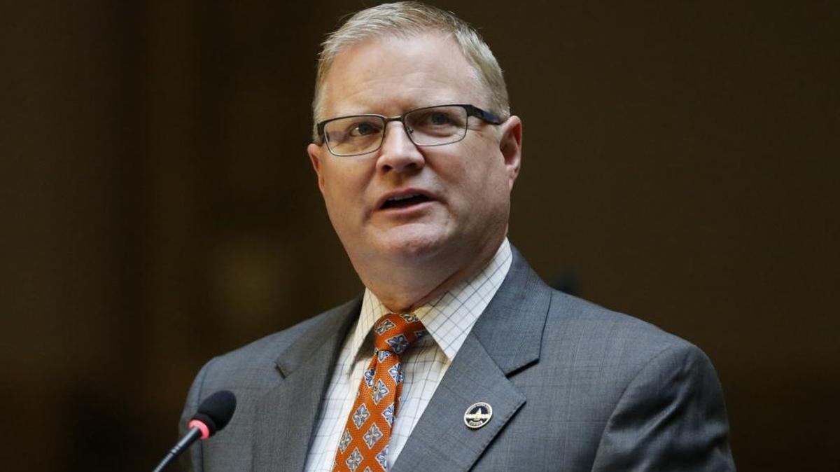 Senate Majority Floor Leader Damon Thayer, R-Georgetown, speaks on the Senate floor at the Kentucky State Capitol in Frankfort, Ky., on Thursday, January 11, 2018.