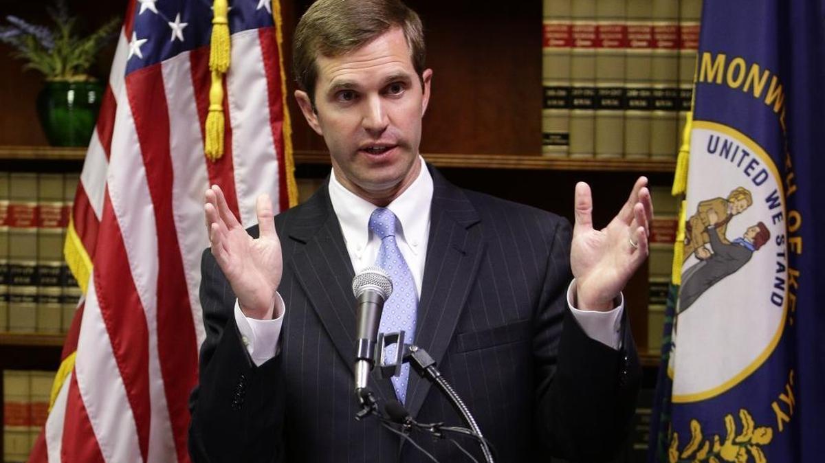 Kentucky Attorney General Andy Beshear spoke on Monday, April 11, 2016, in Frankfort, Ky.