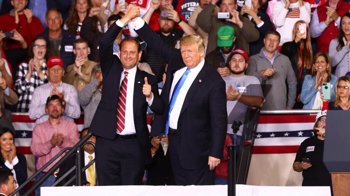 U.S. Rep. Andy Barr joined President Donald Trump at Eastern Kentucky University’s Alumni Coliseum in Richmond during Barr’s rally for re-election in Kentucky’s Sixth Congressional District. Oct 13, 2018.