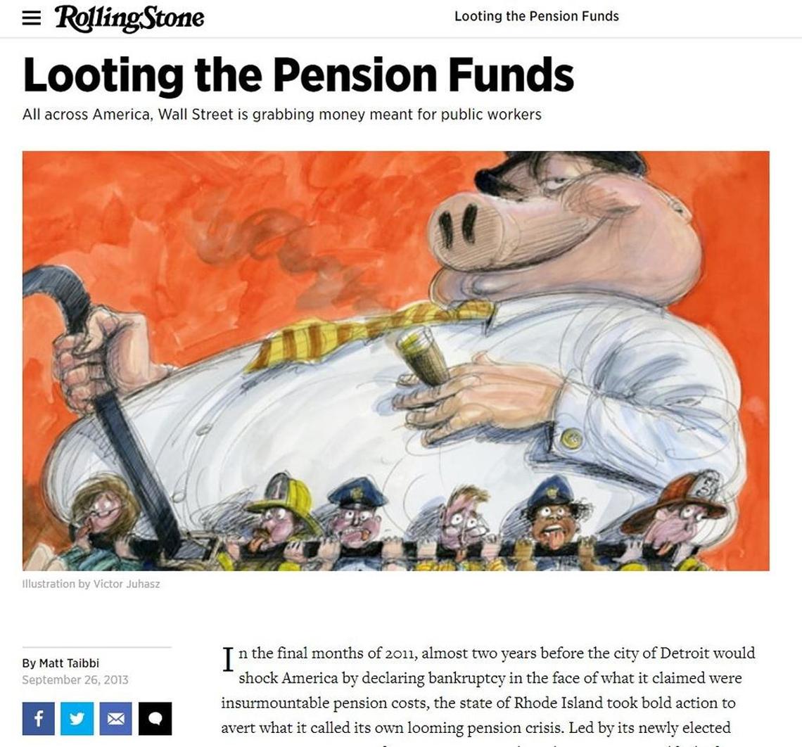 Randy Wieck said his epiphany on pensions came in September 2013 when Rolling Stone magazine published this article by Matt Taibbi called Looting the Pension Funds.