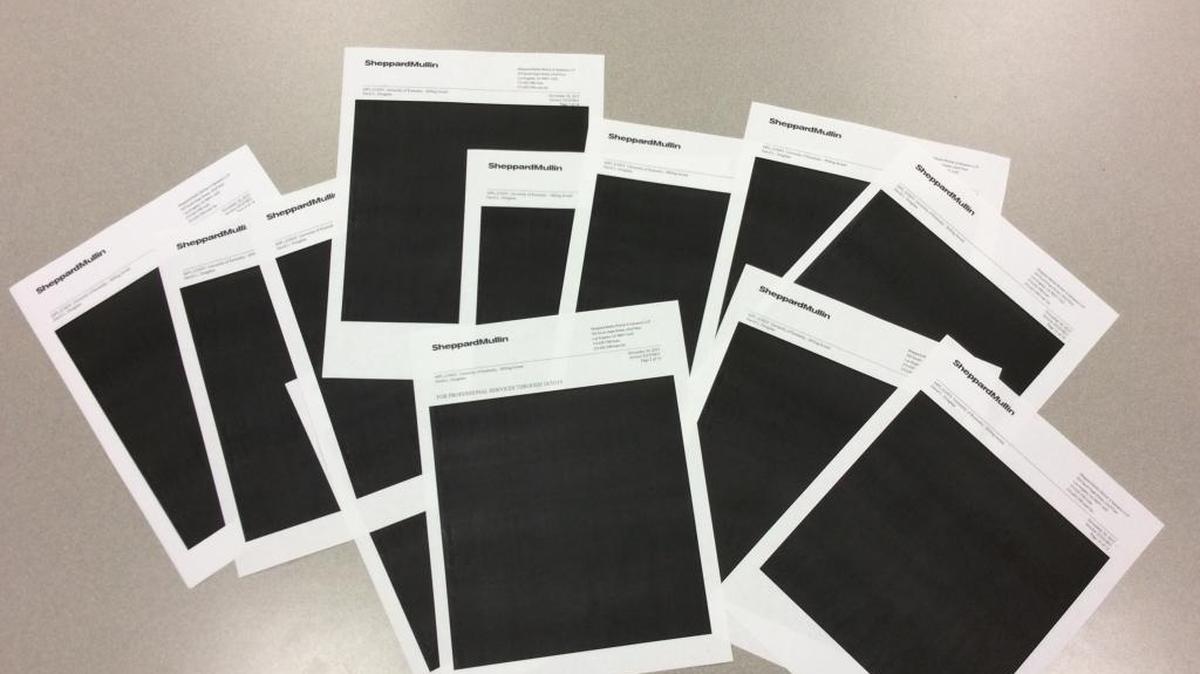 UK redacted all billing details from 14 pages of a November 2015 invoice from Sheppard Mullin, a Washington, D.C., law firm that has helped UK with federal billing problems at a Hazard cardiology firm it acquired in 2013.