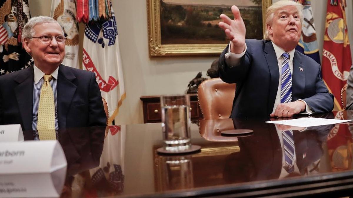 Senate Majority Leader Mitch McConnell during a June 6 meeting with President Donald Trump at the White House.