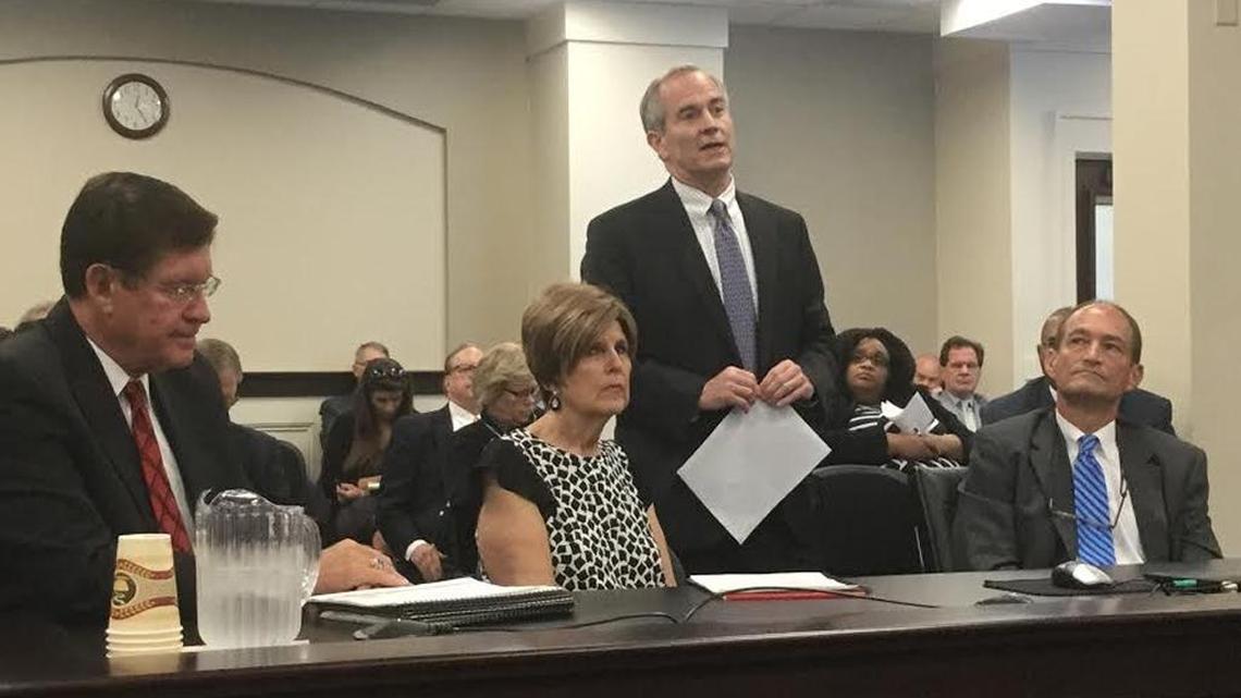 The Judicial Form Retirement System reported its investment returns for legislators and judges Monday. From left: financial adviser Donald Asfahl; executive director Donna Early; Kentucky Court of Appeals Judge Laurance VanMeter, board chairman; and financial adviser Andrew Means.
