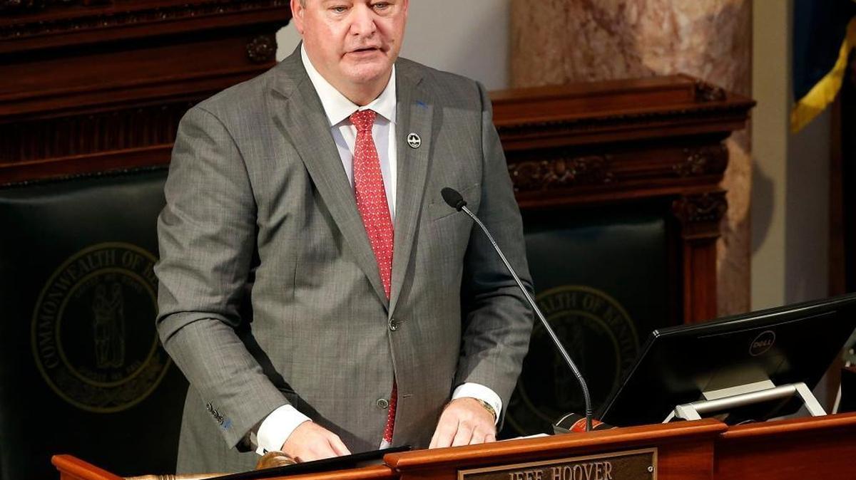 New Speaker of the House Jeff Hoover, R-Jamestown, spoke after he took the Oath of Office in Frankfort, Ky., Tuesday, Jan. 3, 2017. The General Assembly convened for the start of its legislative session. Republicans now have majority control of the Kentucky House after 95 years of Democratic control. Jeff Hoover, a Jamestown attorney who has been in the state House since 1997, is Kentucky’s first Republican speaker of the House of Representatives in 95 years and only the third in Kentucky’s history.