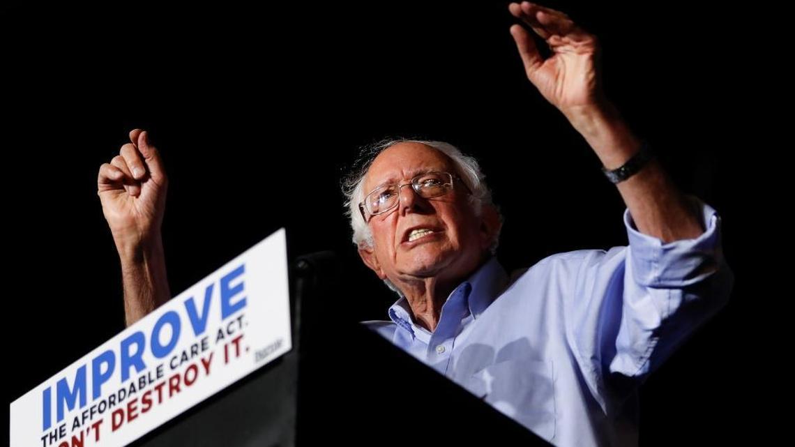 Sen. Bernie Sanders, I-Vt., speaks during a "Care Not Cuts" rally in support of the Affordable Care Act, Sunday, July 9, 2017, in Covington, Ky. (AP Photo/John Minchillo)