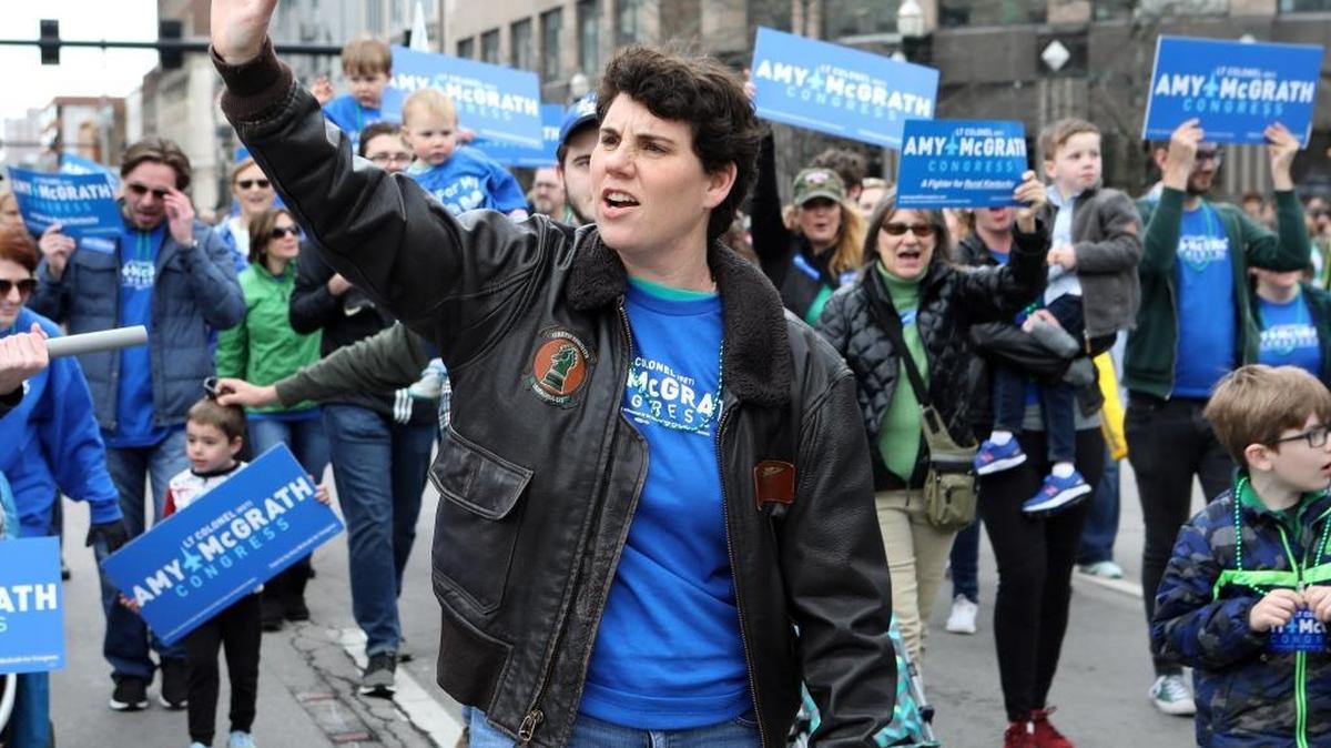 Amy McGrath, candidate for Congress, marched with supporters during Lexington’s St. Patrick's Day parade.