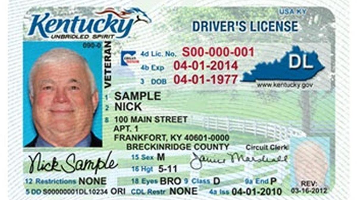 A sample Kentucky driver’s license.
