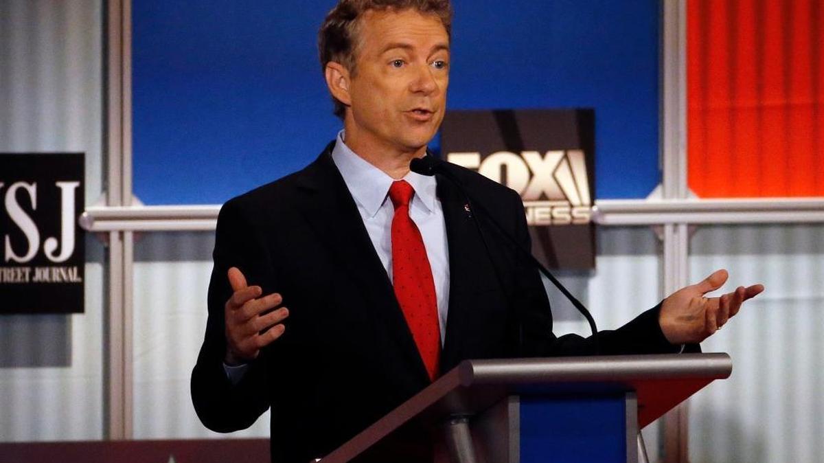 Rand Paul speaks during Republican presidential debate at Milwaukee Theatre, Tuesday, Nov. 10, 2015, in Milwaukee.
