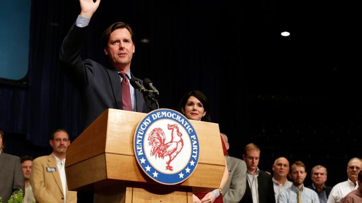 Incumbent Adam Edelen conceded the Auditor of Public Accounts race to Mike Harmon at Democratic election night headquarters at the Frankfort Convention Center in Frankfort, Ky., on Nov. 3, 2015.