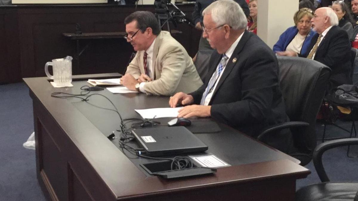 Martin Cothran, left, of The Family Foundation, and Sen. Albert Robinson, R-London, spoke Wednesday in favor of Robinson’s bill about students’ religious rights.