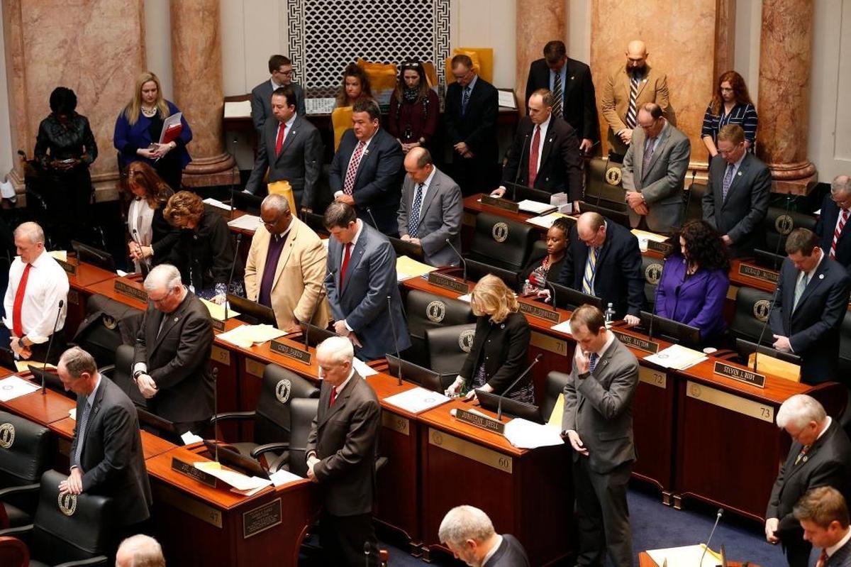 A moment of silence was held for State Rep. Dan Johnson, who died in December, in the House Chambers on the opening day of the General Assembly in the State Capitol in Frankfort, Ky., Tuesday, January 2, 2018. The 2018 General Assembly convened at noon.