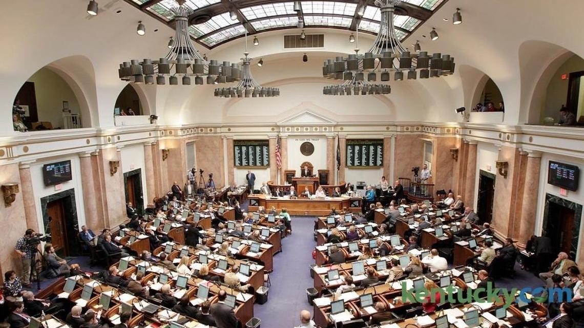 Lawmakers on the floor of the House of Representatives at the Capitol in Frankfort, Ky.