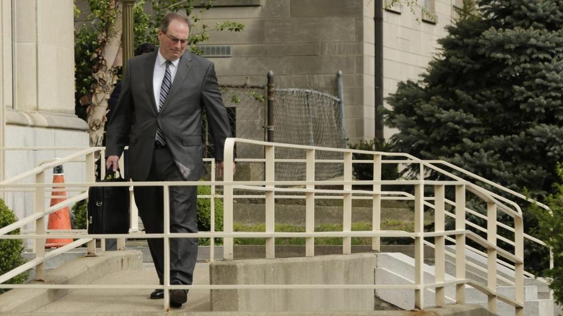 Timothy Longmeyer left the federal courthouse in Lexington after pleading guilty to accepting kickbacks. Longmeyer, the former secretary of the Kentucky Personnel Cabinet, pleaded guilty to accepting kickbacks in exchange for securing contracts.