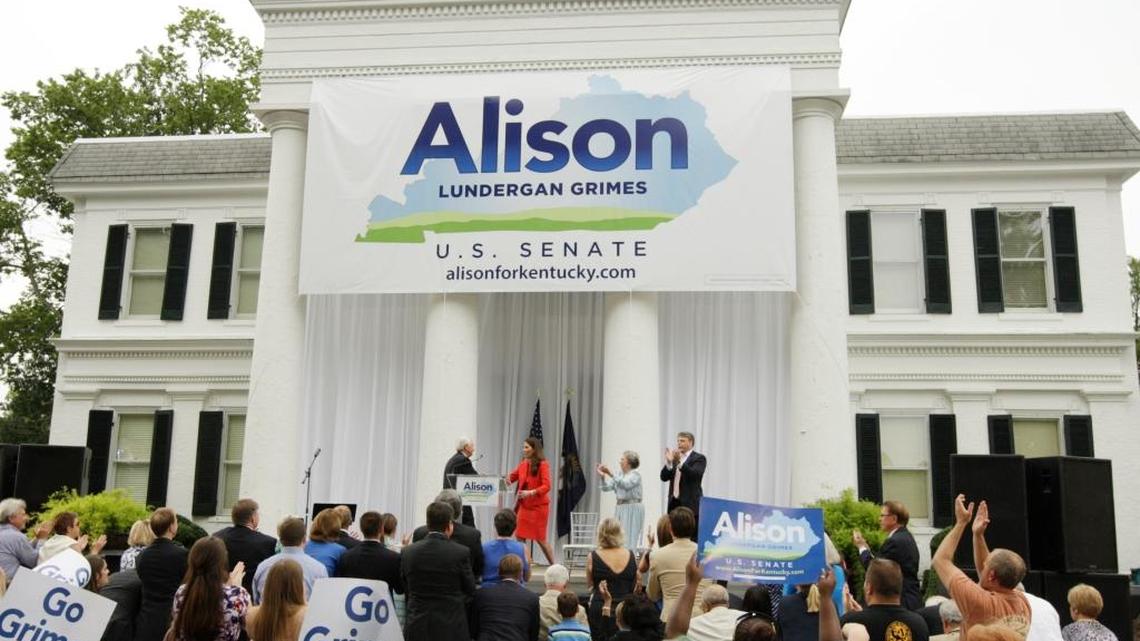 Gov. Steve Beshear introduced Alison Lundergan Grimes during her U.S. Senate campaign kick-off event at the Carrick House in Lexington, Ky., on July 30, 2013.