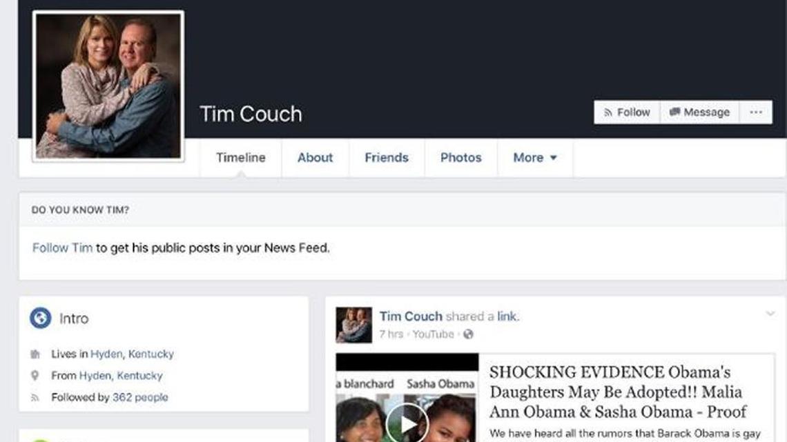 State Rep. Tim Couch, R-Hyden, posted fake news stories on his Facebook page this week about the Obama family.