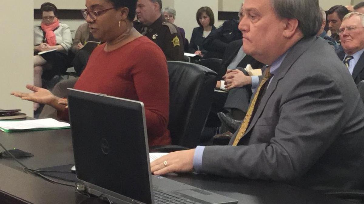 Pam Newman with Kentuckians for the Commonwealth testifies against Senate President Robert Stivers’ bill to give the General Assembly authority to restore voting rights for certain felons.