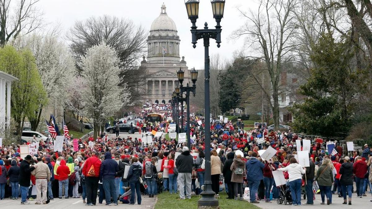 Thousands of teachers gathered during a rally for education funding and changes to their pension system at the state Capitol in Frankfort on April 2, 2018. The battle over public education continues.