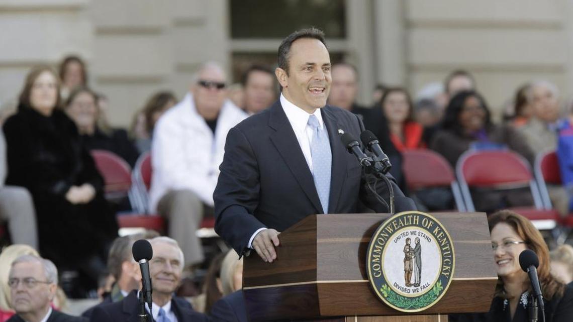 Governor Matt Bevin gave his inaugural speech during a swearing-in ceremony on the Capitol Steps in Frankfort, Ky., on Dec. 8, 2015.