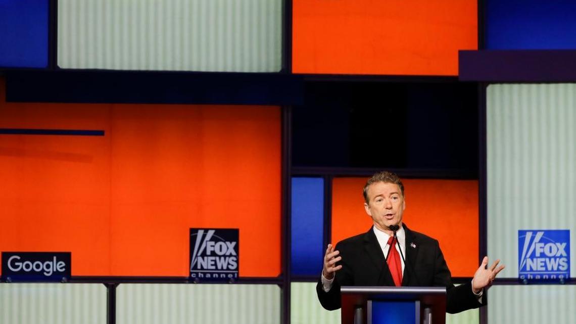 Kentucky U.S. Sen. Rand Paul answered a question during the Republican presidential primary debate on Jan. 28, 2016, in Des Moines.
