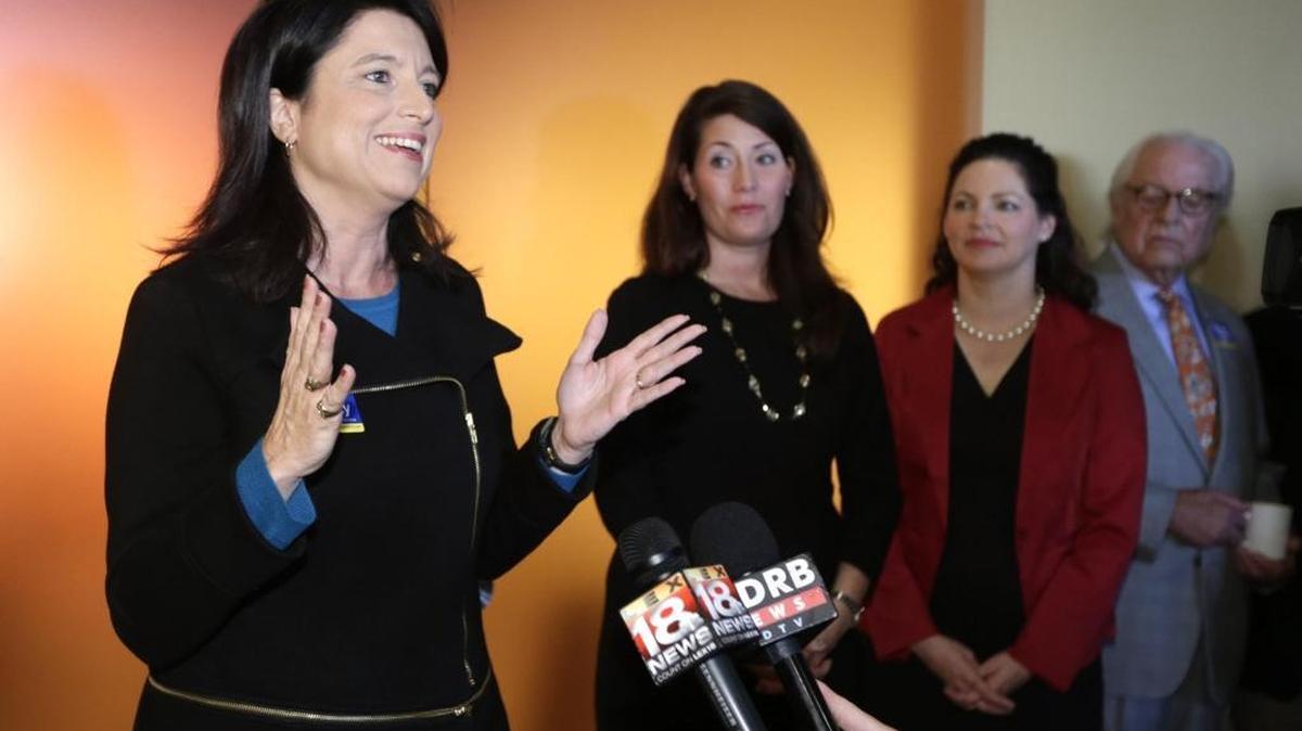 Sannie Overly spoke to reporters and supporters at Wild Eggs in Lexington in November during the 2015 gubernatorial campaign.