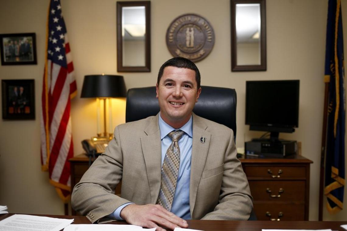 House Majority Caucus Chairman David Meade, R-Stanford, is photographed in his office at the Kentucky State Capitol in Frankfort, Ky., on Thursday, February 1, 2018.