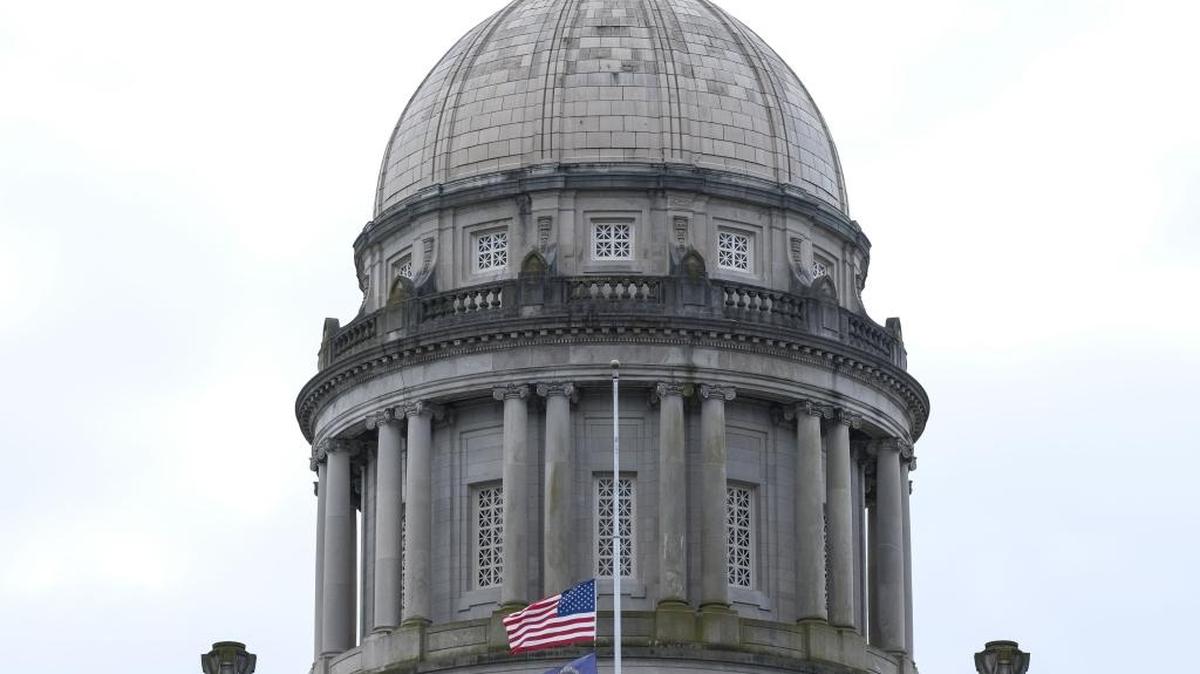 The U.S. and Kentucky flags flew at half-staff over the Capitol building as the Memorial March to Move occurred on the 50th anniversary of the assassination of Martin Luther King, Jr. Wednesday, April 4, 2018.