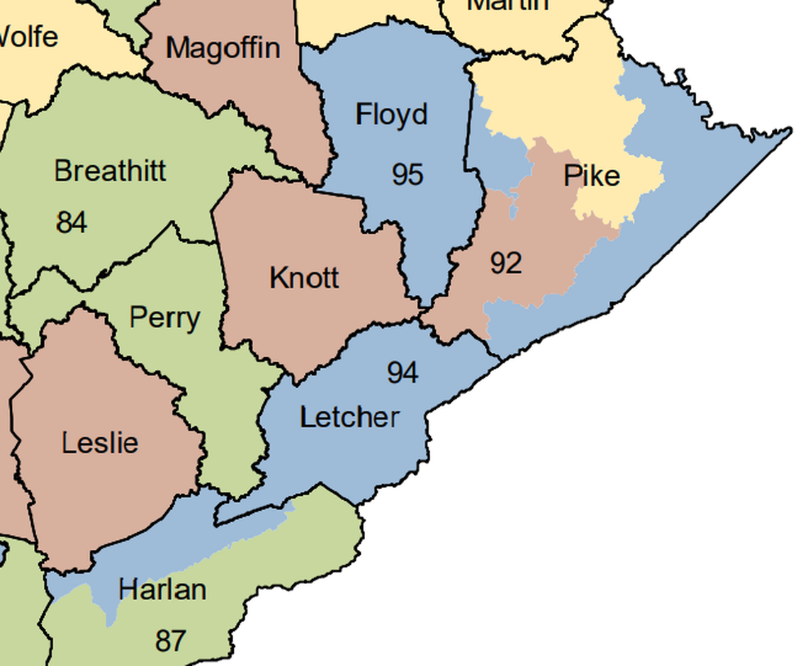 Kentucky’s 94th and 95th House districts shown in blue.