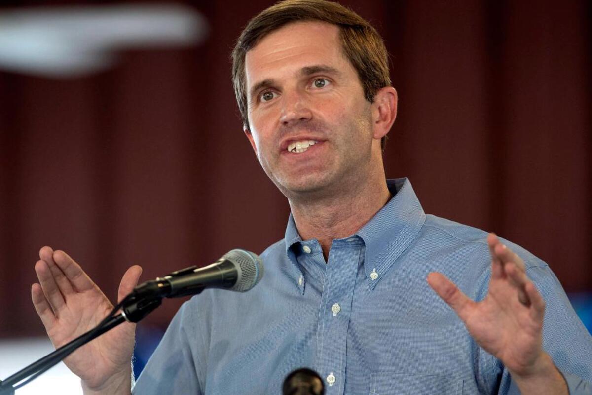 Kentucky Democratic nominee for governor Andy Beshear speaks Saturday, August 3, 2019, at the St. Jerome Parish Picnic in Fancy Farm. Ky.
