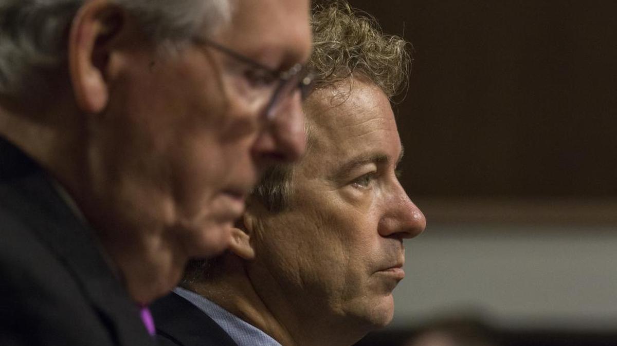 Kentucky Senators Rand Paul and Mitch McConnell, left, on Capitol Hill in Washington in January.
