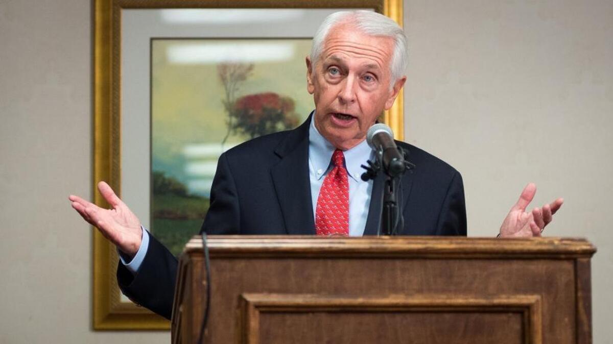 Former Gov. Steve Beshear speaks to the media during a press conference held at the Capital Plaza Hotel in Frankfort, on April 27,2016, addressing Gov. Matt Bevin’s claim of corruption within Beshear’s administration.