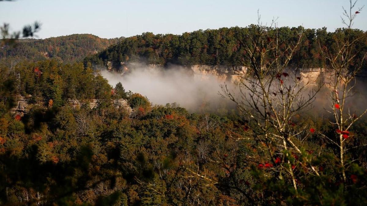 In this 2017 file photo, fog moved between the valley near the Devil’s Canyon Overlook in the Red River Gorge Geological Area in Stanton, Ky.