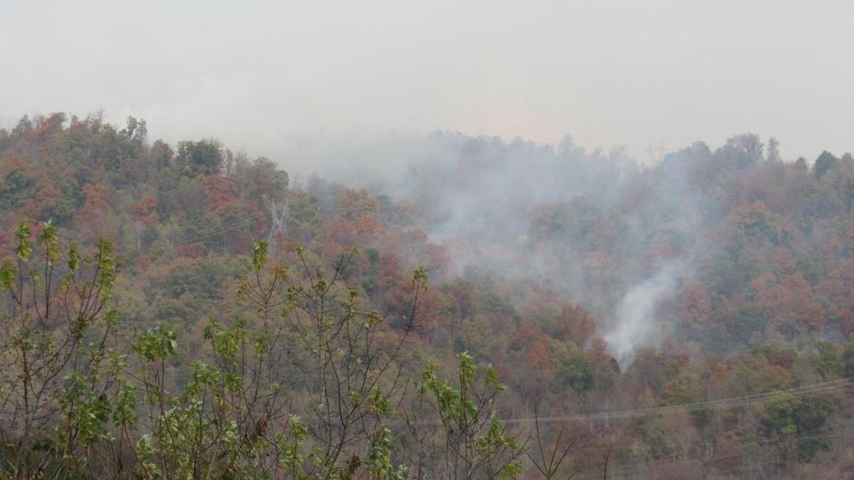 Smoke rose Thursday from a forest fire near Pineville. About 30 fires have been reported by the Kentucky Division of Forestry across Eastern Kentucky since last week. On Tuesday, Tunnel Ridge Road and several trails in the Red River Gorge were temporarily closed because of a wildfire.