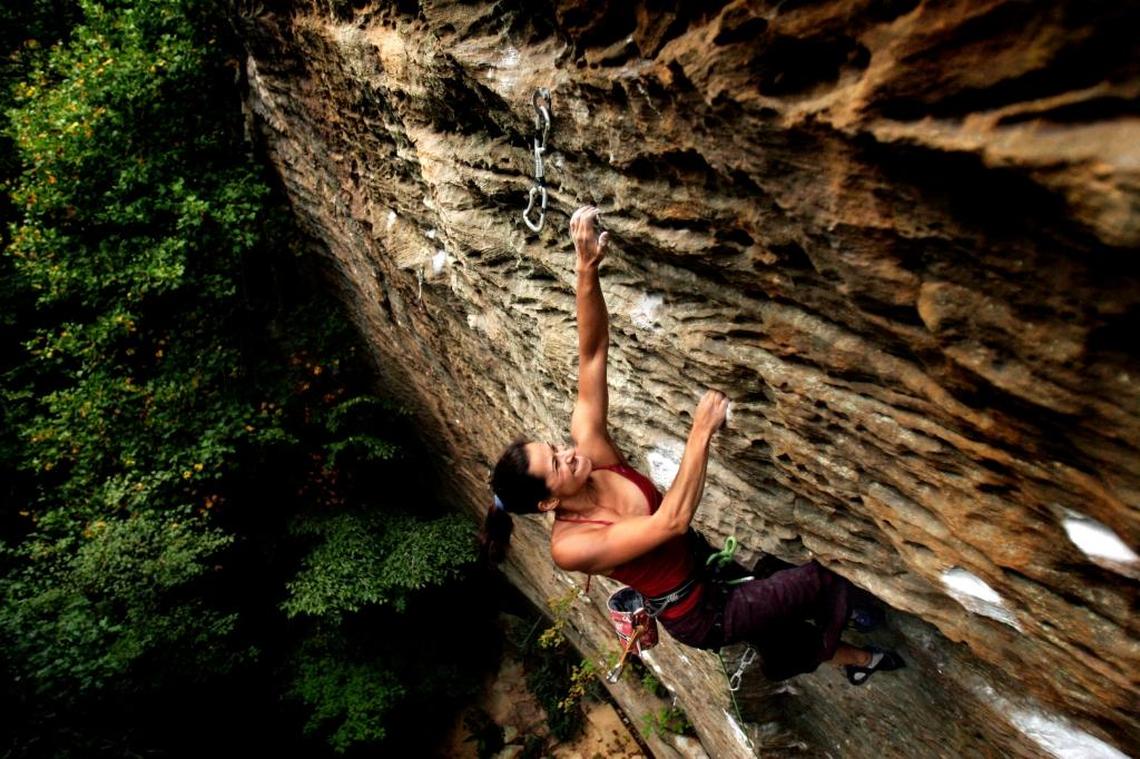 Audrey Sniezek of Seattle climbed the route “8-Ball” at the climbing area known as The Motherlode in the Red River Gorge in this file photo.
