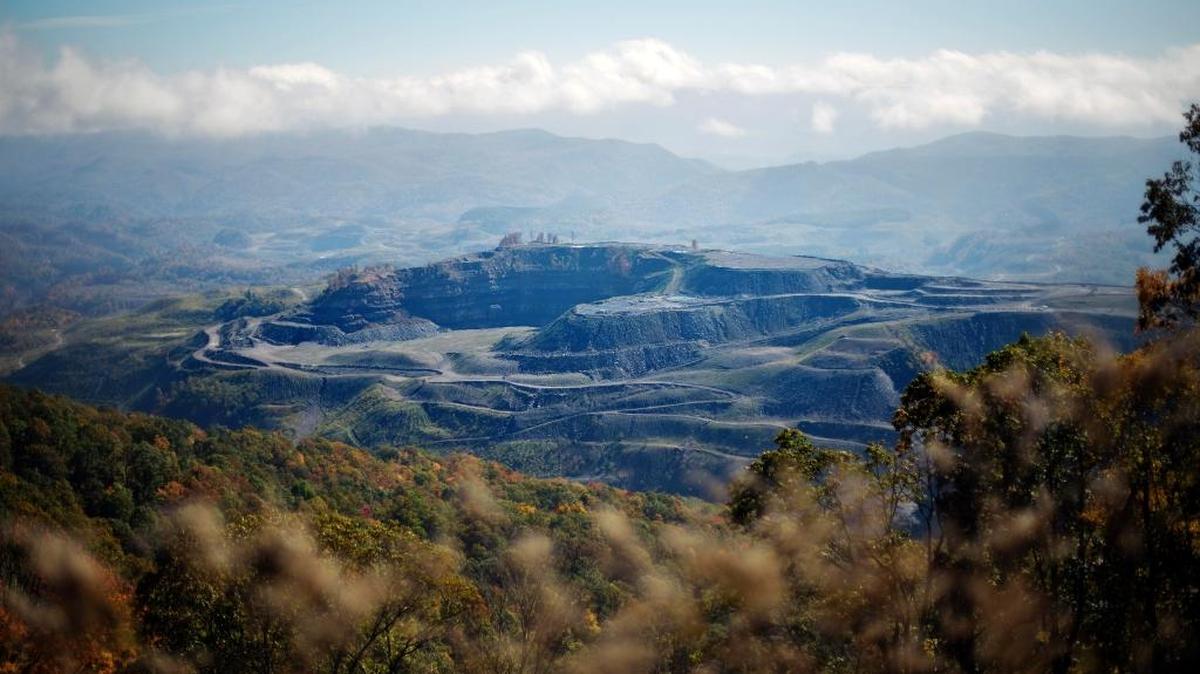 This photo made from Black Mountain in Lynch, Ky., shows an unreclaimed strip mine in Virginia, just across the state line from Kentucky's Harlan County.