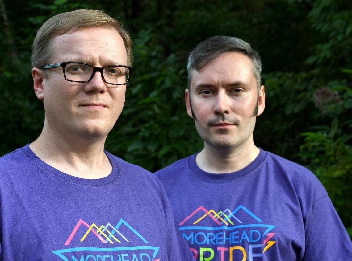 David Ermold, left, and David Moore in Morehead. They are helping to organize the Morehead Pride Festival on Saturday in downtown Morehead.