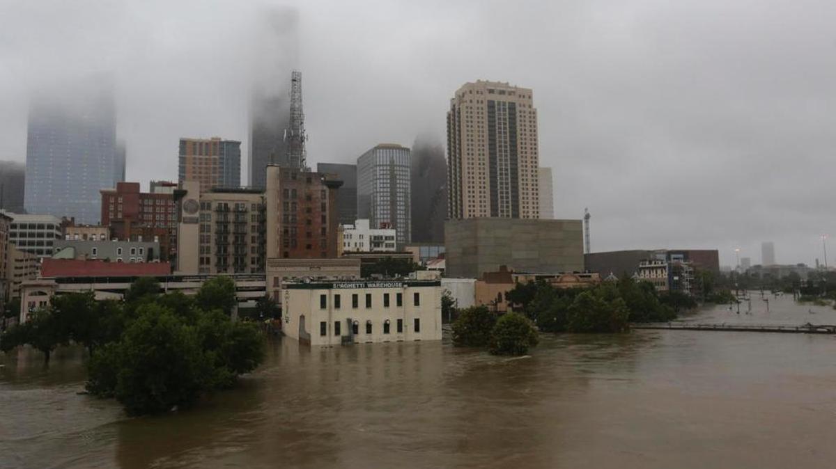 Floodwaters from Tropical Storm Harvey in downtown Houston Aug. 28.