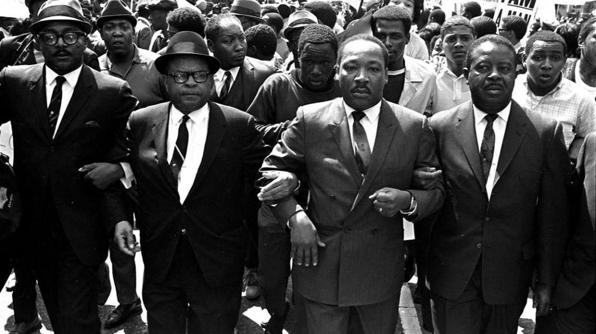 Dr. Martin Luther King Jr. led a protest march with striking Memphis sanitation workers days before his assasination in 1968.