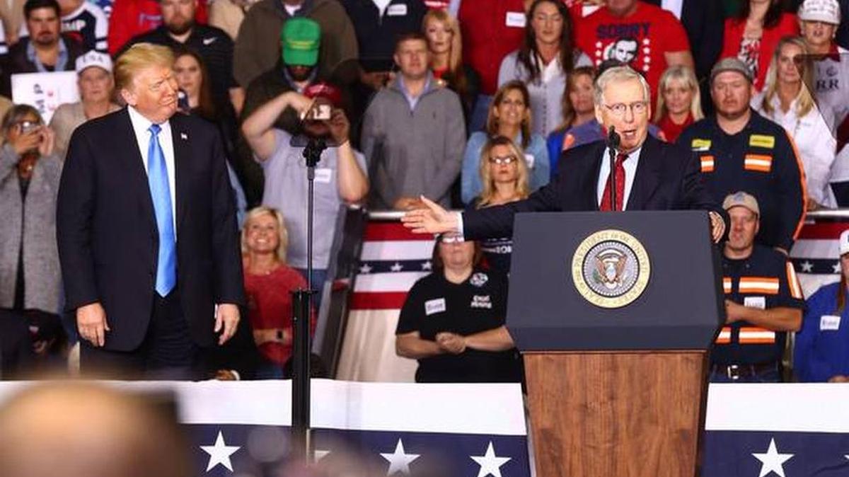 President Donald Trump was joined on stage by Senate Majority Leader Mitch McConnell during a rally for U.S. Rep. Andy Bar in Richmond in October.
