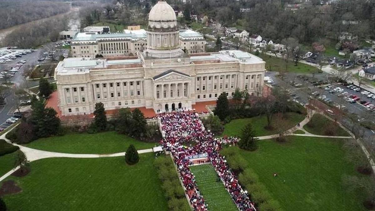 Thousands of teachers gathered at the Capitol April 2, the day that Republicans in the legislature approved a package of tax increases and cuts and the state budget.