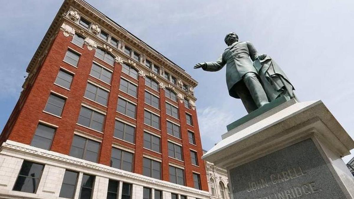Statue of John C. Breckinridge, a Confederate leader who later served as U.S. vice president, stands new the old courthouse in downtown Lexington.