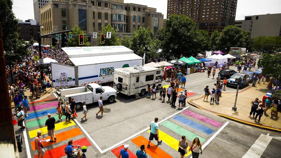 The rainbow crosswalks at the intersection of North Limestone Street and Short Street were completed shortly before the 10th annual Lexington Pride Festival in June.