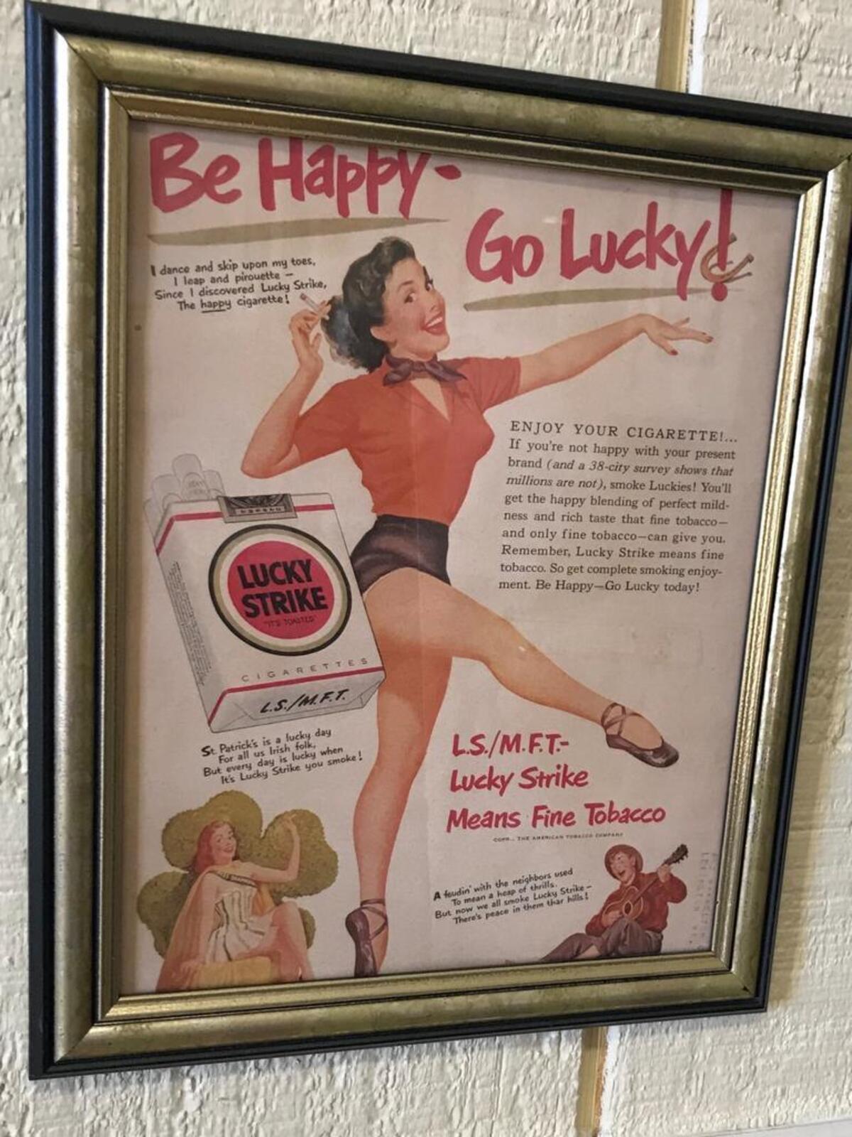 Cigarette advertising from a bygone era decorates the office at Farmers Tobacco Warehouse in Danville.