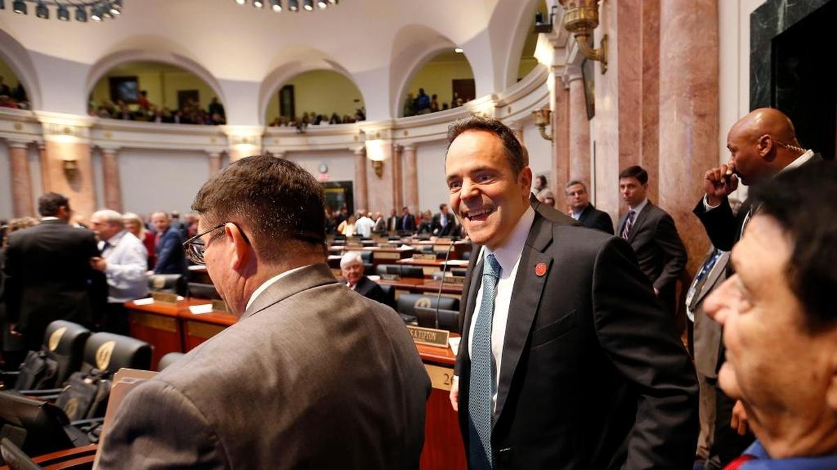 Gov. Matt Bevin entered the House of Representatives chambers in January for the start of its first legislative session with a Republican majority after 95 years of Democratic control.
