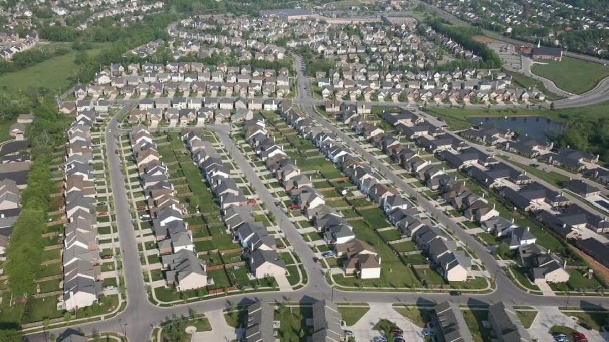 Aerial view of a subdivision near Man o’ War Boulevard in Lexington